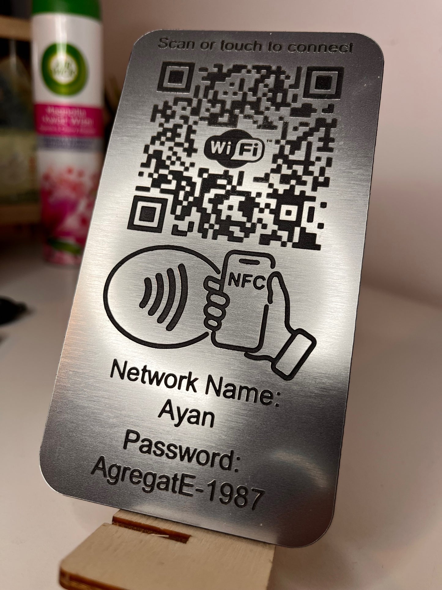 Placuta conectare WIFI cu NFC si QR Gri Metalizat