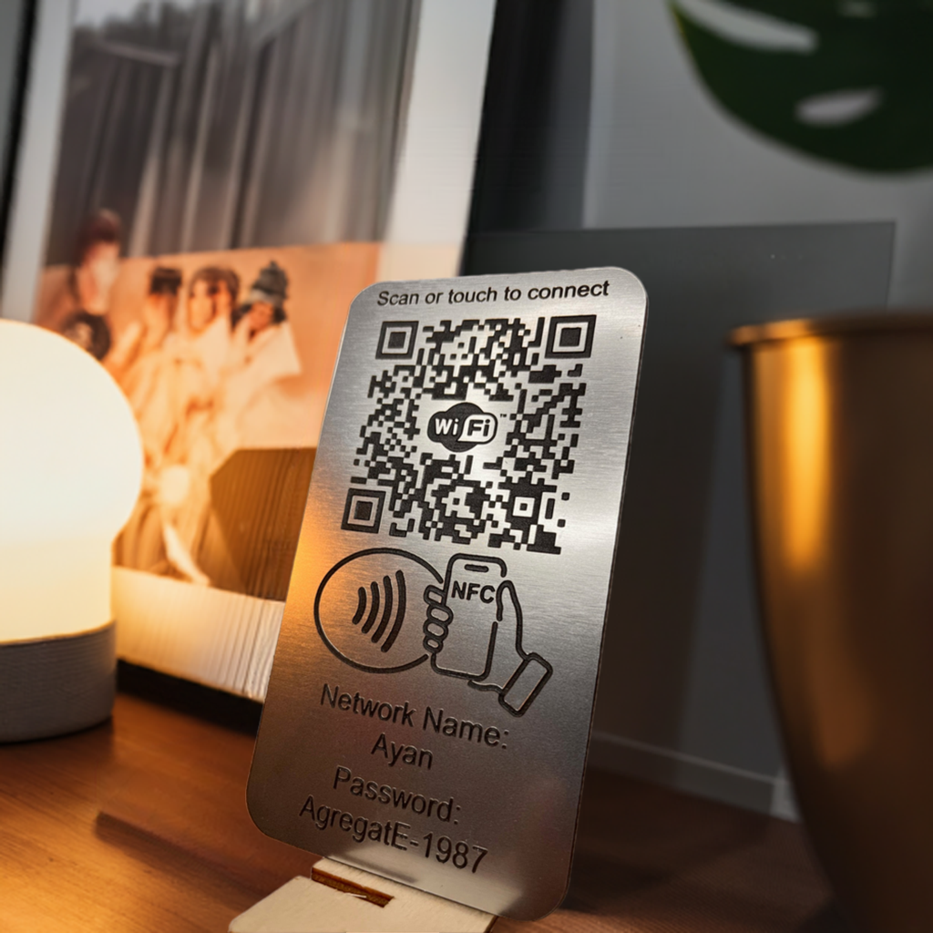 Placuta conectare WIFI cu NFC si QR Gri Metalizat