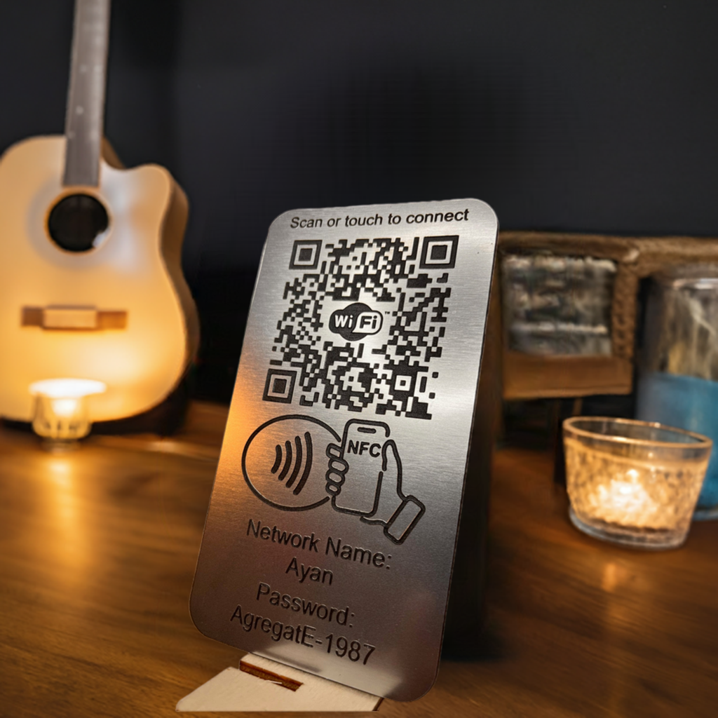 Placuta conectare WIFI cu NFC si QR Gri Metalizat