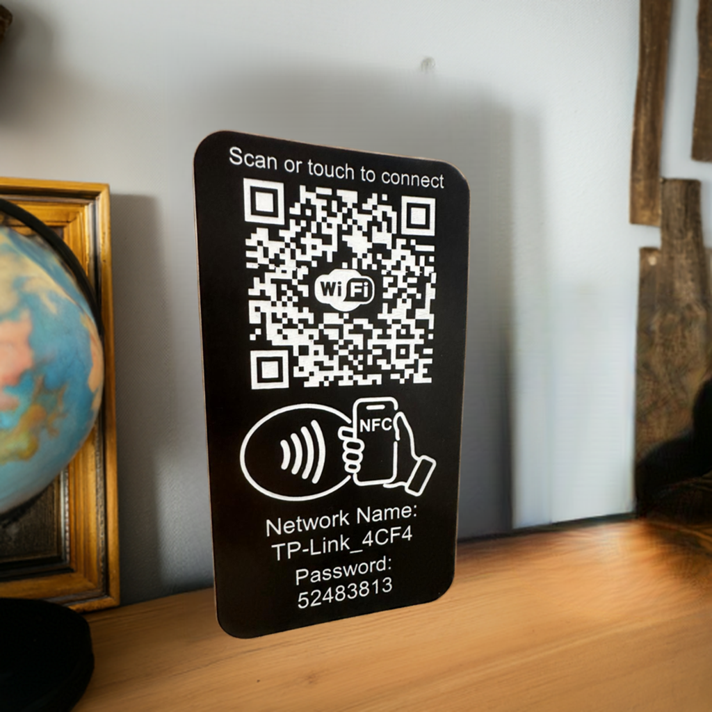 Placuta conectare WIFI cu NFC si QR Black Plexiglass